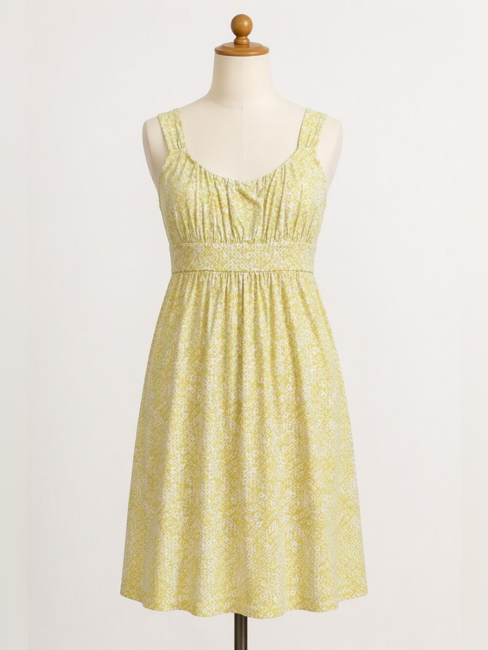 Ann Taylor Yellow & Ivory Patterned Sleeveless Dress with Matching Cardigan sz 8